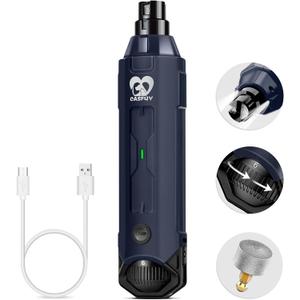 Casfuy 6-Speed Dog Nail Grinder - Newest Enhanced Pet Nail Grinder Super Quiet Rechargeable Electric Dog Nail Trimmer Painless Paws Grooming & Smoothing Tool for Large Medium Small Dogs (Blue)