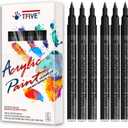 Black Marker Paint Pens - 6 Pack Acrylic Black Permanent Marker, 0.7mm Extra Fine Tip Paint Pen for Art projects, Drawing, Rock Painting, Stone, Ceramic, Glass, Wood, Plastic, Metal, Canvas DIY Crafts