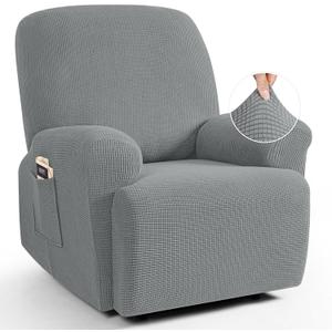 TAOCOCO Recliner Cover 4-Pieces, Recliner Stretch Sofa Slipcover, Recliner Cover 1 Seat, Couch Protector Soft, Furniture Protector Covers with Elastic,Chair Covers Jacquard Pattern (Dusty Grey)