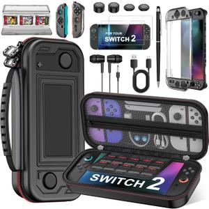 Switch 2 Accessories 8 in 1 Bundle, Carrying Case for Switch 2/Switch/OLED, 3xProtective Cover, 2xSwitch 2 Protectors, 4 Thumb Caps, Earbuds, Stylus, Card Holder, USB Cord for Nintendo 3DS & 2DS Games