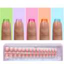 2 x Jsiallye French Tip Press on Nails,Multicolo French Press On Nails Extra Short Square,No Need to File 4 in 1 Gel Nail Tips Pre-lasting,Soak off False Nail Tips for Women Nail DIY Extension 15 Size