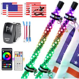 2PCS 4FT LED Whip Lights with Spring Base Spiral RGB Chasing Lights with APP & Remote Control, Music Antenna Whip Light for Can-Am UTV ATV RZR Can-Am SXS Polaris Offroad