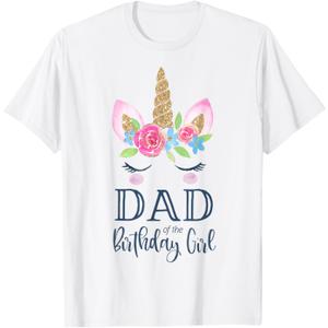 Unicorn Dad of The Birthday Girl Shirt Matching Party Tee T-Shirt, Size: L