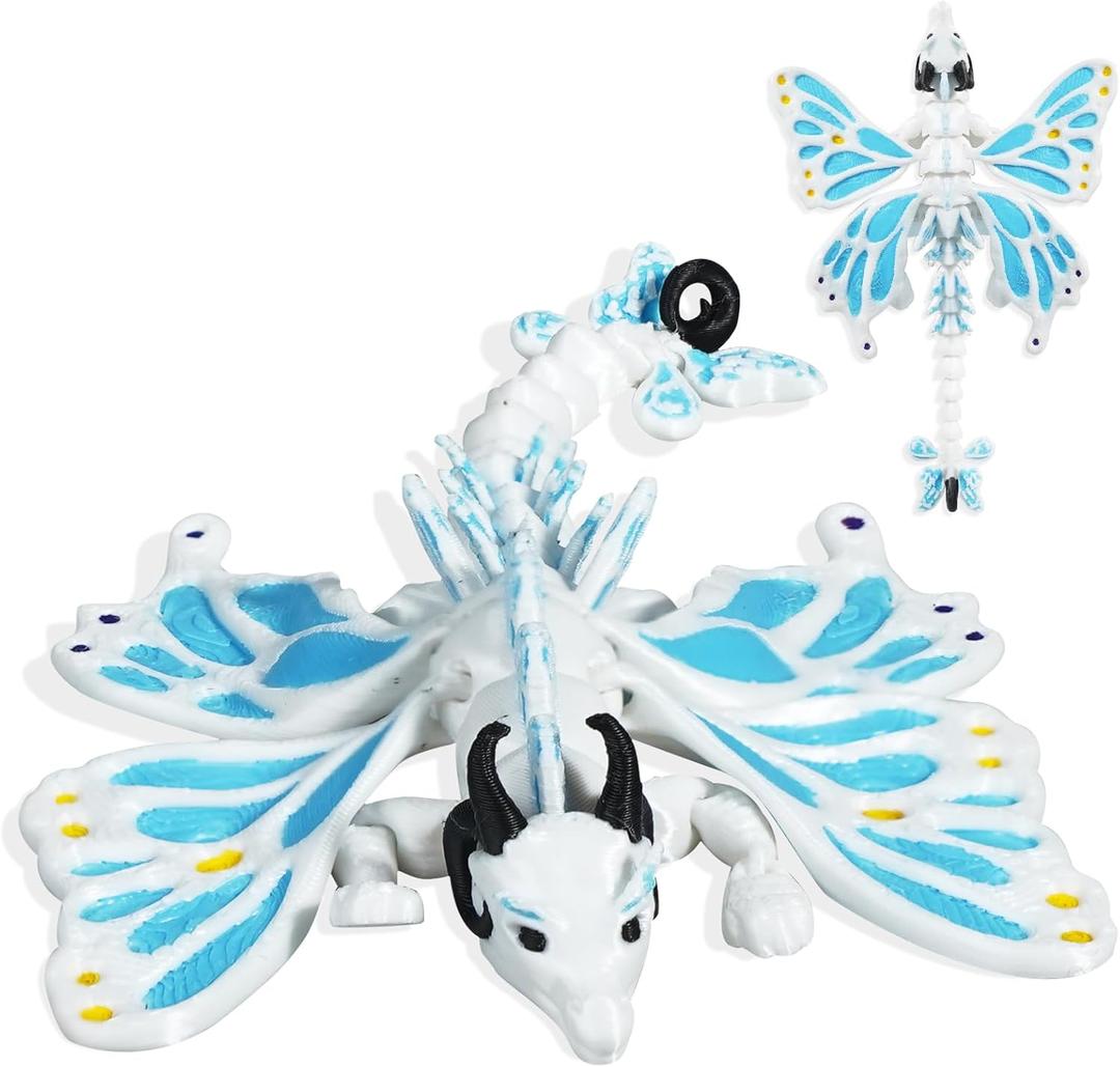 3D Printed Articulated Dragon Toy with Wings  Flexible Poseable Fantasy Fidget Toy for Stress Relief & Anxiety, Mystical Desk Decor for Home Office, Easter Basket Stuffers & D&D Collectors (Blue)