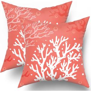 Nautical Coral Throw Pillow Covers Coastal Beach Ocean Themed 20 X 20 Inches Pillow Cushion Cases for Bedroom Living Room Sofa Set of 2 Cotton Decorative Pillowscase
