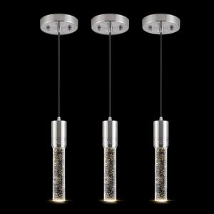 Brushed Nickel Pendant Lights Kitchen Island, Crystal Bubble Pendant Lights, Adjustable Modern Pendant Light Fixtures for Dining Living Room Bedroom 3 Pack