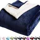 LBRO2M Sherpa Fleece Bed Blanket King Size Super Soft Fuzzy Plush Warm Cozy Fluffy Microfiber Couch Throw Velvet Double Reversible Luxurious Blankets,Navy Blue (King(90x104 Inches))