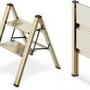 WOA WOA 2 Step Ladder, Foldable Step Stool, Aluminum Lightweight Ladder for Home Kitchen Closet, Anti-Slip Pedals, Ease of Folding, Portable, 300lbs Capacity - Gold