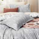 Bedsure Duvet Cover Full Size - Reversible Grey Full Duvet Cover Set with Zipper Closure, 3 Pieces Cute Floral Botanical Pattern Bedding Set with 8 Corner Ties and 2 Pillow Shams