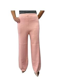 Women's Knit Wide Leg Pants, Cable Pattern, Elastic Waist, Pink, Free Size. One Size