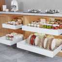 Seinloes 4Pack Expandable Pull Out Cabinet Organizer 21"Deep with Raising Pad for Framed Cabinets,Slide Out Drawers with 4pcs Divider Racks,Roll Out Shelves Adhesive,Adjustable Width 12.05"-20.4"White