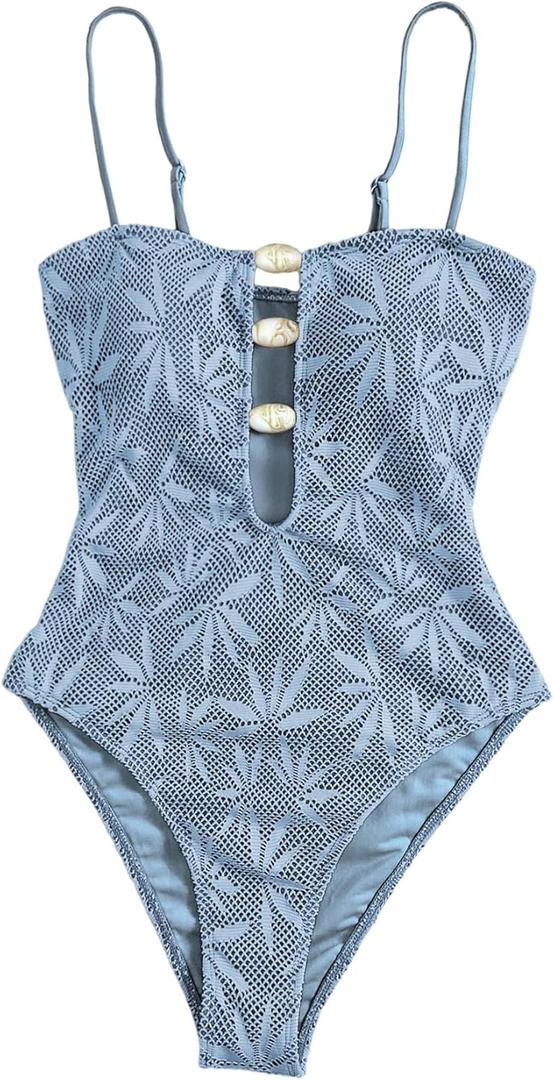 SOLY HUX Women's One Piece Swimsuit Cutout Bathing Suits High Cut Swimwear Vacation Cruise Wear, L