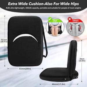 Stadium Seats Cushion for Bleachers with Strong Back Support, Folding Bleacher Seat with 20In Wide Cushion, 4LBS Lightweight, 6 Reclining Positions, Multifunctional Floor Chair for Indoor or Outdoor
