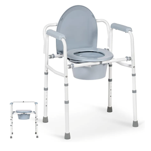 Bedside Commode Chair with Bucket for Seniors, Portable Extra Wide Commode Seat for Toilet, Folding Steel Chair with 5 Adjustable Heights, 350 Pound Support Capacity, 7.5 Qt. Bucket