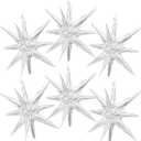 6 Pieces 27 Inches Silver Explosion Balloons, Large 14-Pointed One-Piece Cone Stars Fireworks Aluminum Foil Balloons for Birthday New Year Eve Graduation Christmas Backdrop Party Decorations