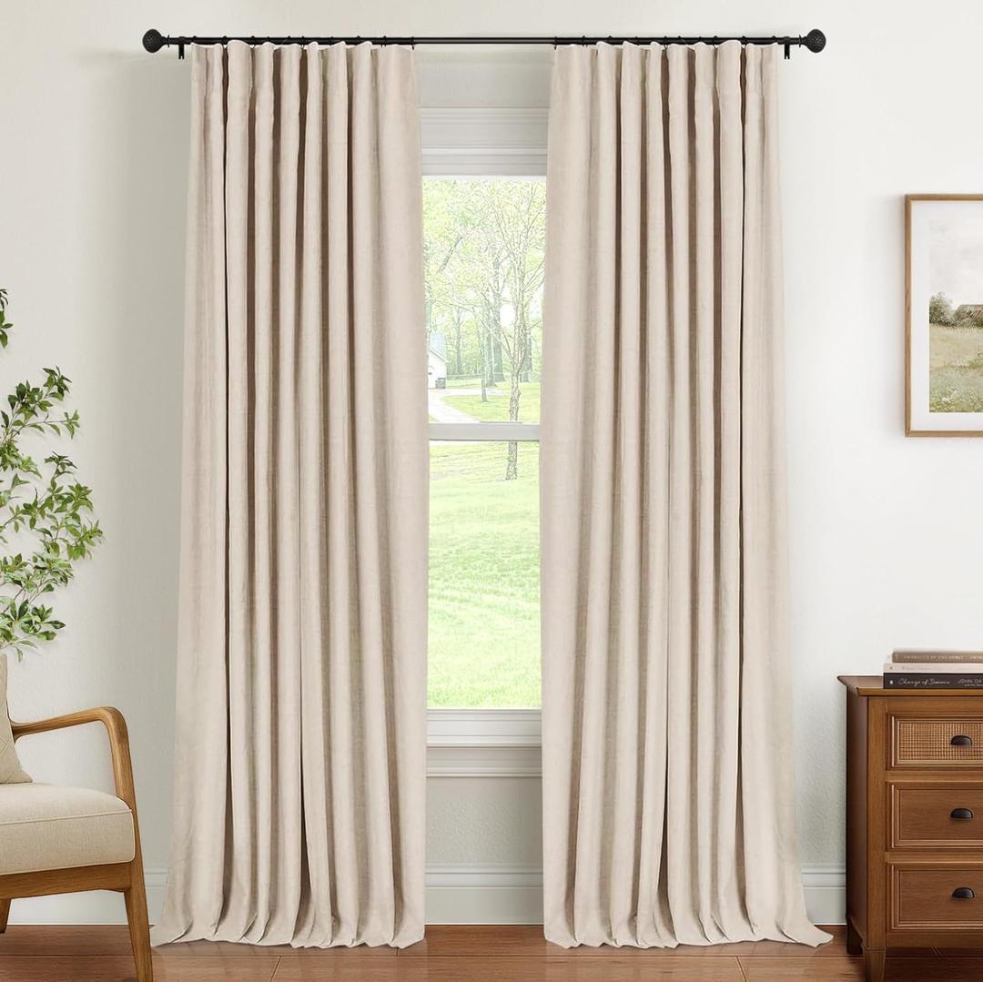 INOVADAY Thermal Sliding Door Curtains 100% Blackout Curtains for Bedroom, Sliding Glass Door Drapes Extra Wide for Patio Linen Textured Farmhouse Window Treatment, Oatmeal, 1 Panel, W50xL84