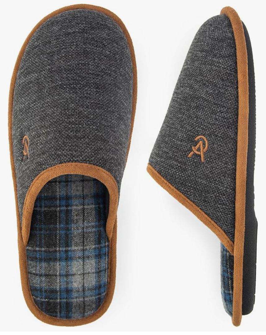 VeraCosy Men's Knitted Scottish Slippers with Soft Memory Foam Non Slip Indoor Rubber Sole