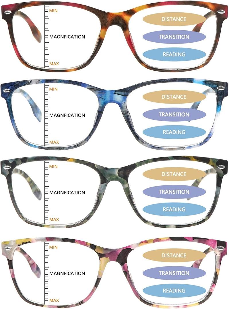 Progressive Multifocal Reading Glasses Blue Light Blocking Spring Hinge Readers Pattern Print Eyeglasses for Women