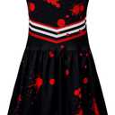 Cheerleader Dress Costume For Girl Full Set Dress Halloween Accessories (8-9T, Black Red 1)