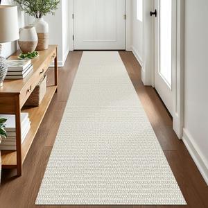 EARTHALL Woven Runner Rug 2x8 Ft Washable Runners for Hallways Cotton Rubber Backed Kitchen Runner Braided Indoor Floor Carpet Runners for Entryway, Hallway, Kitchen, Bedroom, Cream/Grayish