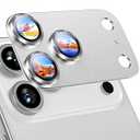 Uyiton Compatible with iPhone 17 Pro Camera Lens Protector - [Not Easy to Break][Strong Adsorption][Case-Friendly] Metal Tempered Glass Rear Camera Screen Cover - Silver