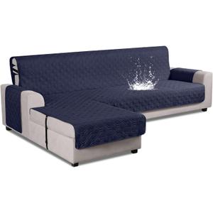 VANSOFY Upgraded Sectional Couch Covers 100% Waterproof L Shaped Sofa Slipcover Reversible Chaise Lounge Cover for Sectional Sofa Furniture Protector Cover for Pets Dog Cat(Large, Dark Blue)