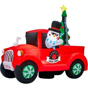 8 x 6 Ft Christmas Inflatable Pickup Truck & Tree, Outdoor Lawn Yard Christmas Inflatable Car Decorations, Xmas Lighted Blow Up Indoor Decoration, Christmas Blowup Decor Indoor