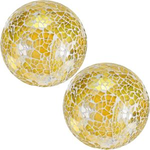 M METERXITY 2-Pack Decorative Ball for Bowls, 4 Inch Mosaic Glass Balls Decorative Glass Orbs for Home Decor/Dining Tables/Wedding Party/Coffee Table/Centerpiece Decor [Yellow]