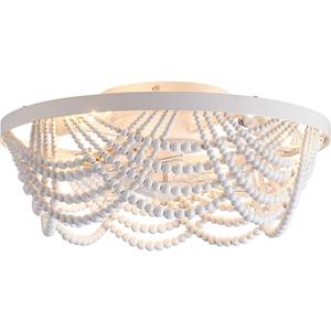 Boho Ceiling Fan with Lights Flush Mount,20 Inch Bohemia White Wood Bead Close to Ceiling Fan Light, 4 Lights Low Profile Enclosed Ceiling Fans with Remote Control for Bedroom Living Room Kitchen