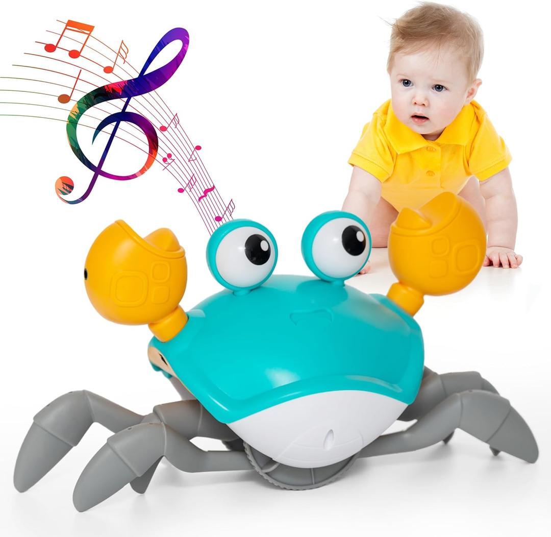 Crawling Crab Toy  Tummy Time Crab with Sound On/Off, Interactive Walking & Dancing Crab, Rechargeable, Sensory Development, Birthday Gift for Boys & Girls