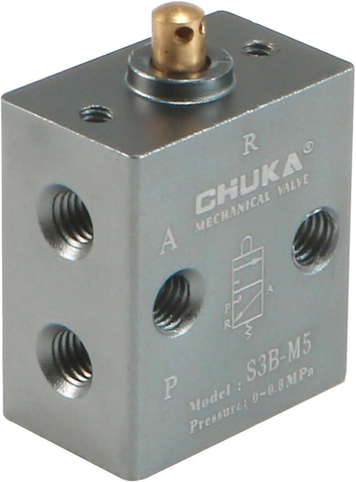 uxcell 2 Position 3 Way M5 Manual Handle Control Pneumatic Solenoid Mechanical Valve,S3B-M5