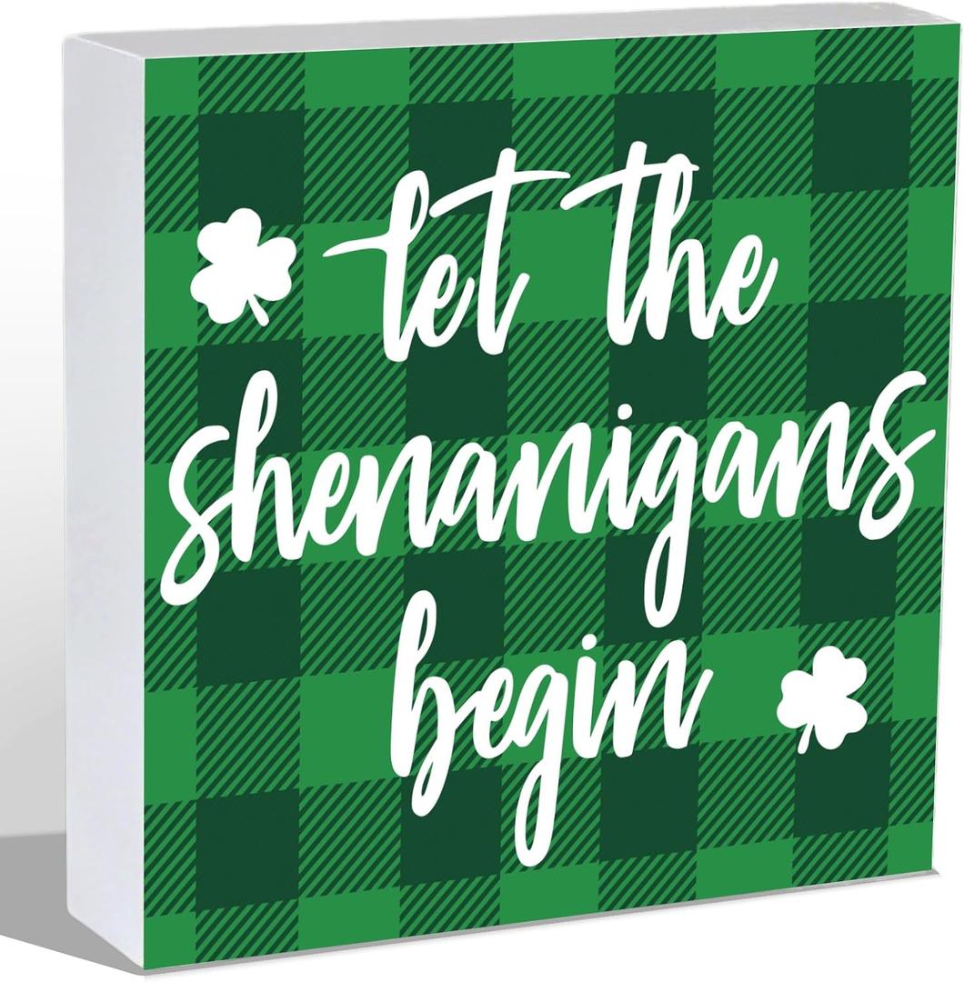 St Patricks Day Decorations St Patricks Day Decor Indoor Table Buffalo Plaid Home Room Office Bathroom Wood Box Sign Rustic Wooden Shelf Desk Decor Season House Warming Gifts 5.9 x 5.9 Inch Style 2