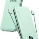 Portable Power Bank, 12000mAh 22.5W Phone Charger with Built-in Cables and Wall Plug, USB C Fast Charging Battery Bank with Smart LED Display, External Battery Pack for iPhone, iPad, Samsung etc Green