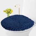 LuxUrux Toilet Lid Cover, Extra-Soft Plush Seat Washable Shaggy Microfiber Standard Toilet Lid Covers for Bathroom Machine Wash & Dry (18x18 inches, Blue) (Round)
