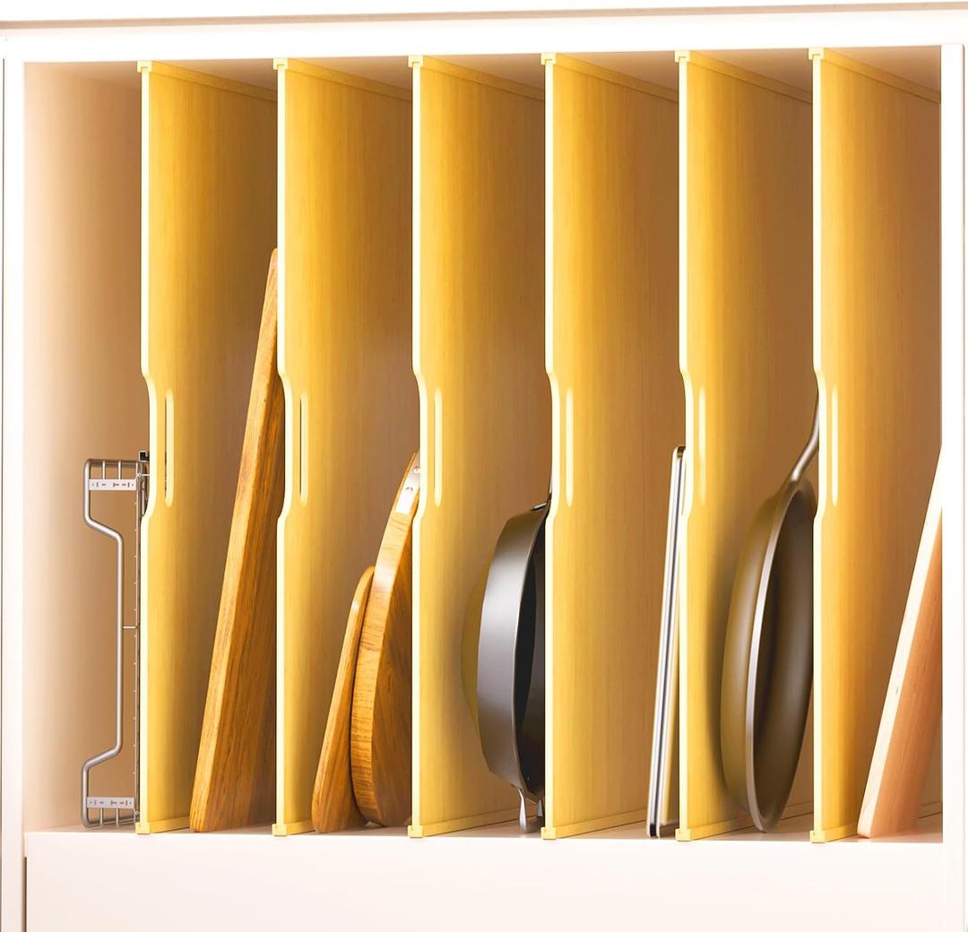 6 Set Trim-to-Fit Wood Tray Dividers for Cabinet, Cookie Sheet Organizer, Multi Layer Embedded Plug-in Board Storage, Cuttable DIY Storage Divider Insert for Kitchen Bedroom Cabinet Closet