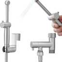 All Brass Bidet Sprayer Set for Toilets, Wall or Toilet Mount, Dual Thumb Pressure Controls, Superior Hoses Kit, Handheld Sprayer Bidet Attachment Kit, Cloth Diaper Brushed Nickel