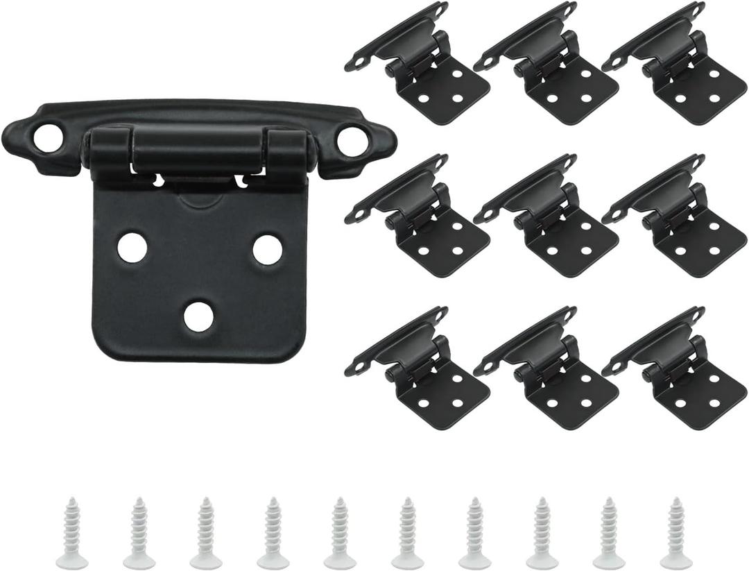 Murtenze 10PACK 5Pairs 1/2 Inch Overlay Cabinet Door Hinges Kitchen Cabinet Hinges Black Self Closing for Decorative Kitchen Cabinet Hinges Semi-Concealed Cupboard Hinges