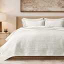 EVERGRACEHOME Channel Stitch 100% Cotton Quilt Set King Size, Pre-Washed Cotton Sateen Coverlet Bedspread, 3-Piece Soft & Breathable Bedding Set with 2 Shams for All Seasons, Bright White