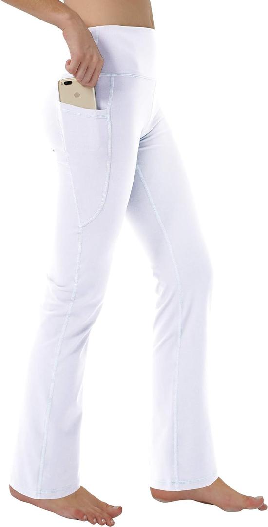 Women's Bootleg Yoga Pants with Hidden Pockets Tummy Control Running Legging Long Bootcut (X-Large, White)