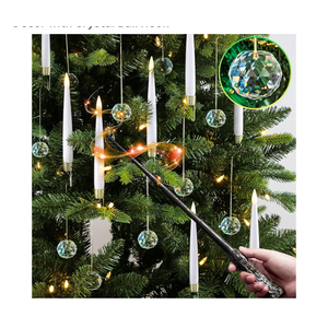 Sunjas Christmas Tree Candles with Magic Wand 12 Pack Flameless Candles for Christmas Tree Flickering Battery Operated LED Candle for Holiday Home Party Decor with Crystal Ball Hook