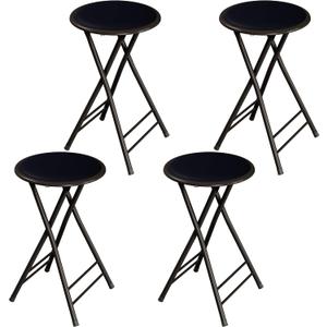 Lavish Home Folding Stool with Padded Backless Seat Set of 4, Black, 24”