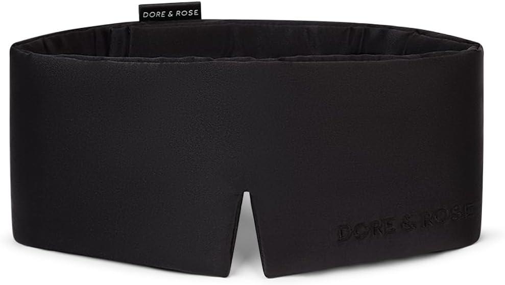 Dore & Rose Deep Sleep Mask for Women and Men - 23 Momme Mulberry Silk Eye Mask for Sleeping and Travel, 100% Blackout, Adjustable Strap, Cooling Soft Black Silk Eyemask Award-Winning Luxury