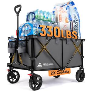 Hikenture Collapsible Wagon - 330LBS Capacity, Extra Large Foldable Wagon with All-Terrain Wheels, Utility Beach Cart for Outdoor Garden (Gray)
