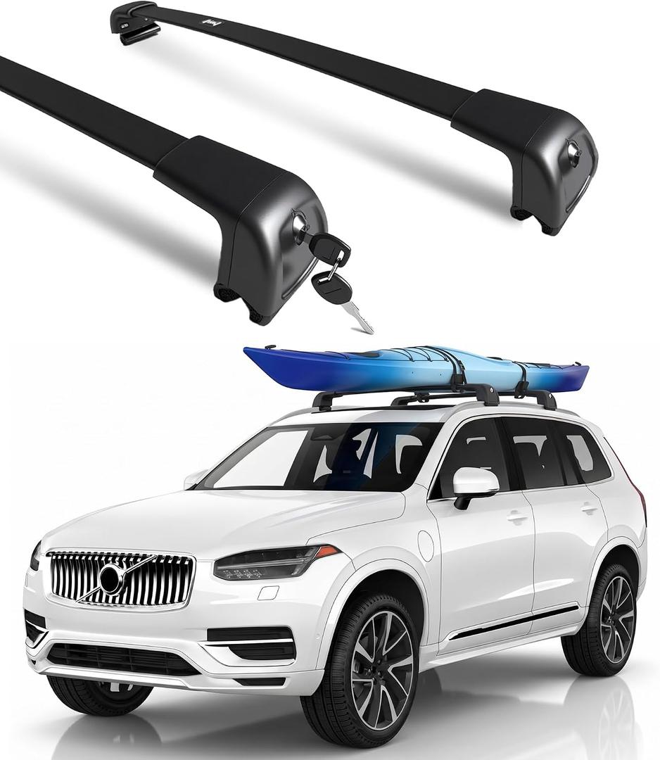 Roof Rack Crossbars for 2016-2026 Volvo XC90 & Hybrid with Flush Roof Rail | Lockable Aluminum Rooftop Cross bars, 165 lbs Dynamic Capacity, Quiet, Sunroof-Friendly Cargo Bars for Kayak Bike Luggage Ski