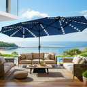 SUPERJARE 13ft Outdoor Patio Umbrella with Solar Lights, Double-sided Deck Pool Umbrella with 1.5 Inch Pole, Fade Resistant Canopy, 12 Sturdy Ribs, for Porch, Market, Backyard, Navy Blue(No Base)