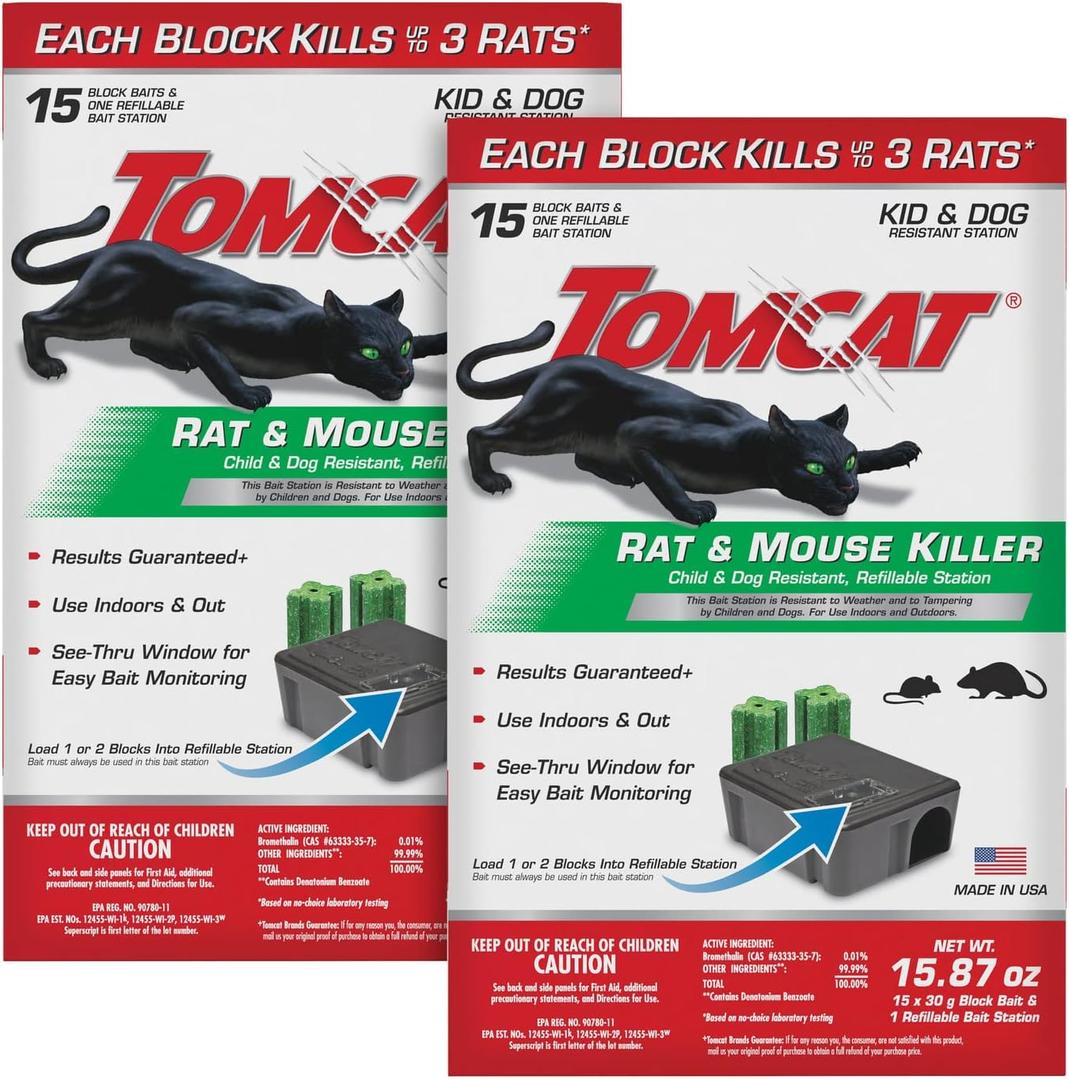 Tomcat Rat and Mouse Killer Child and Dog Resistant, Refillable Station, 2-Pack (2 Bait Stations Plus 30 Refills)