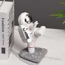 White Book Ends for Kids, Upgraded Astronaut Bookends Resin Spaceman Book Holders for Shelves Sturdy Book Stopper Book Ends to Hold Books Unique Outer Space Book Shelf Ends(F2-Silver Color)