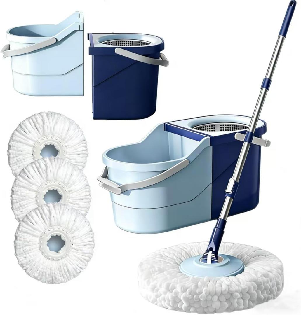 Spin Mop & Bucket System with 4 Washable Microfiber Mop Pads – Ideal Hardwood Floor Mop with Bucket for All Hard Surface Cleaning