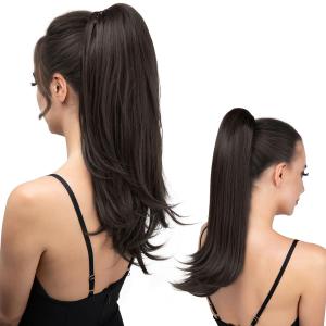 Clip in Ponytail Extension Black Brown 18 Inch Pony Tails Hair Extensions for Women Long Straight Curly Tail Ponytail Hair piece Synthetic Fake Versatile Pony