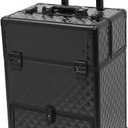 Rolling Makeup Train Case,Professional Makeup Trolley with Drawer,Rolling Nail Case Wheeled Manicure Storage Case for Hair Stylists,Pet Groomers,Makeup Artists (Black)